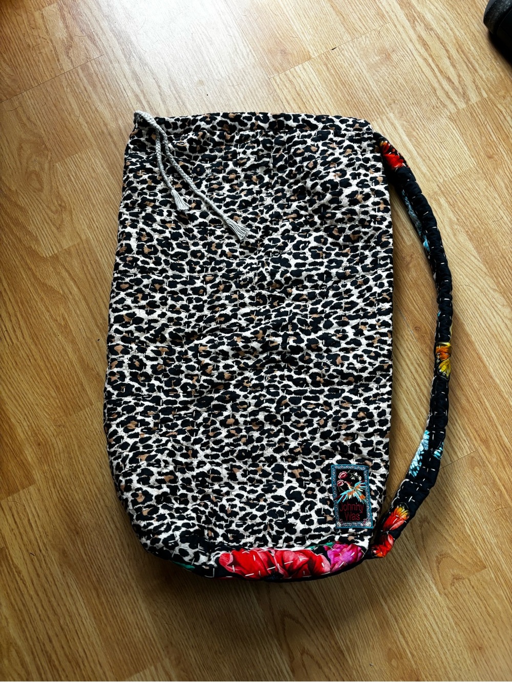 Johnny Was drawstring shoulder bag yoga mat leopard butterfly boho one size